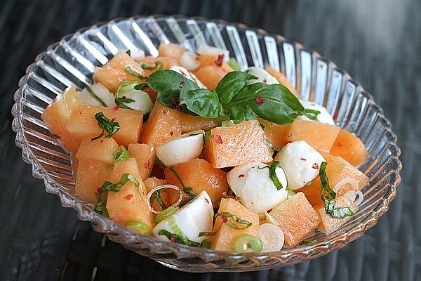 Melon Salad with Mozzarella and Red Pepper Berries