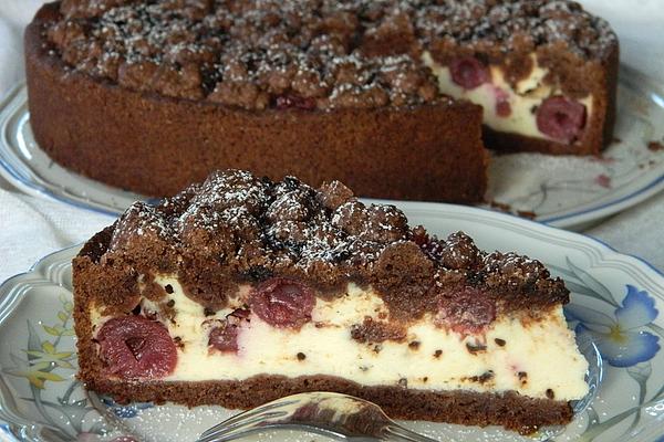 Micha`s Chocolate Crumble Cake with Quark and Cherry Filling