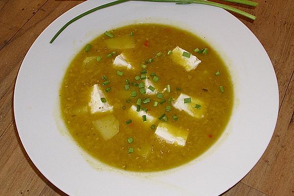Mild Red Lentil Soup with Fried Sheep Cheese