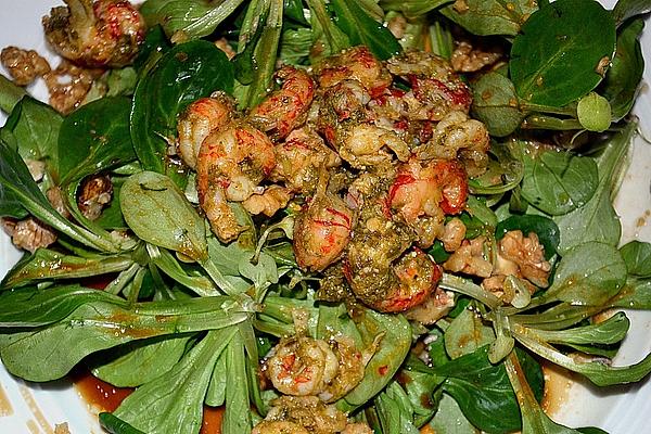 Mixed Salad with Honey – Walnut Dressing and Fried Crayfish Tails