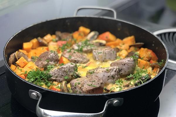 Mushroom Cream Medallions with Saffron and Spaetzle