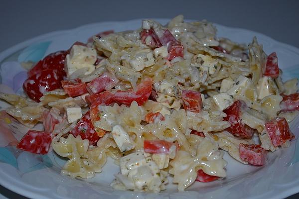 Pasta Salad with Bacon, Sheep Cheese, Tomatoes and Peppers