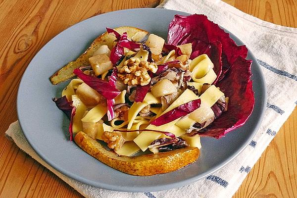 Pasta with Gorgonzola Sauce Pears, Radicchio and Walnuts