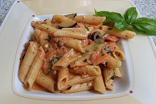 Penne in Tomato, Vegetable and Sheep Cheese Sauce