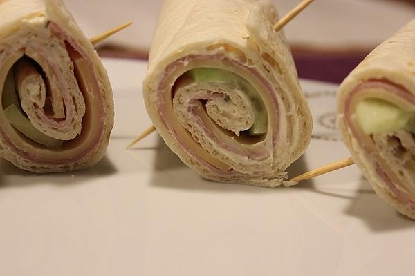 Philadelphia Wraps with Boiled Ham, Cheese and Pickles