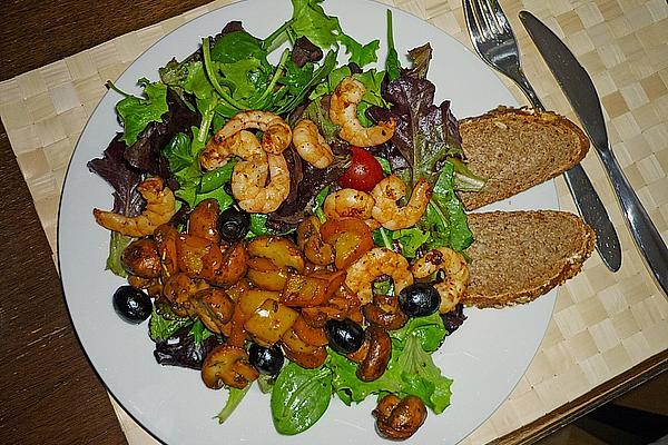 Pick Salads with King Prawns and Fried Mushroom Vegetables