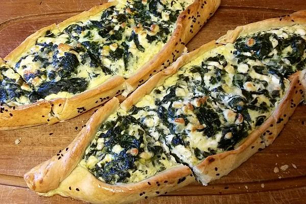 Pide with Spinach, Sheep Cheese and Egg