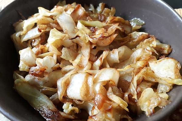 Pointed Cabbage or White Cabbage, Fried with White Sausage Mustard