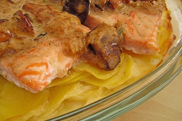 Potato Gratin with Chanterelles and Salmon