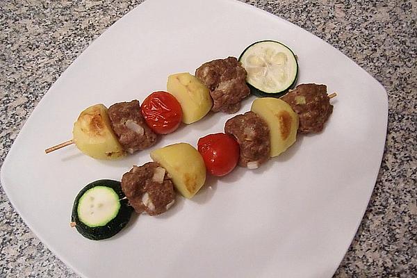 Potato Mince Skewers with Herb Dip
