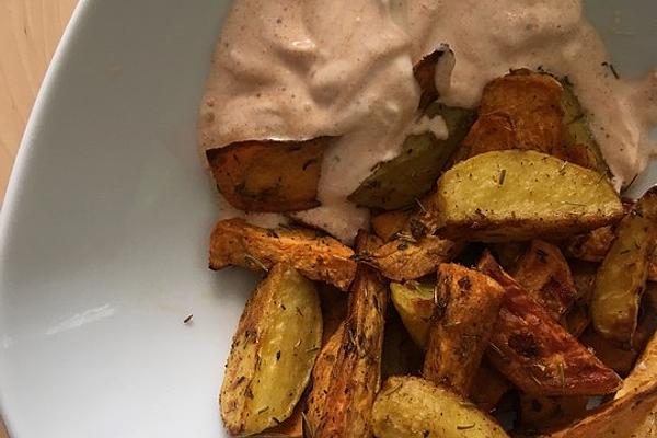 Potato Wedges with Paprika Cream Cheese Dip