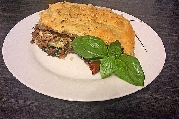 Puff Pastry Quiche with Mince, Spinach and Sheep Cheese