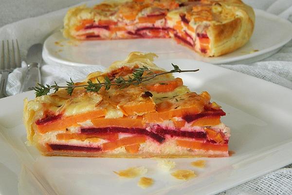 Puff Pastry Tart with Sweet Potatoes and Beetroot