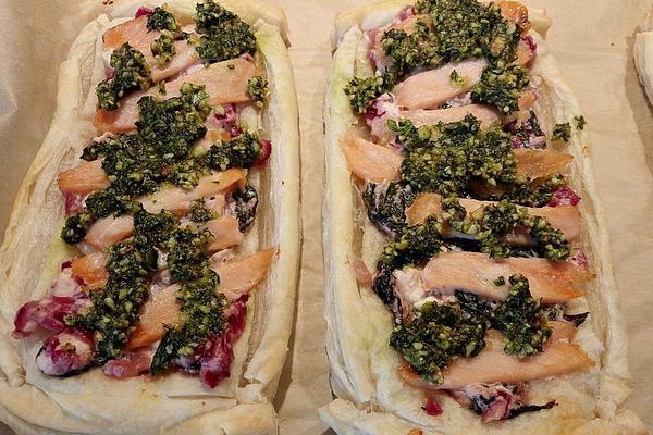 Puff Pastry Tarts with Salmon and Pesto