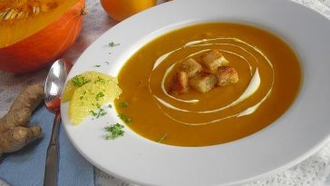 Pumpkin Soup with Orange Fillets, Ginger and Cinnamon Croutons