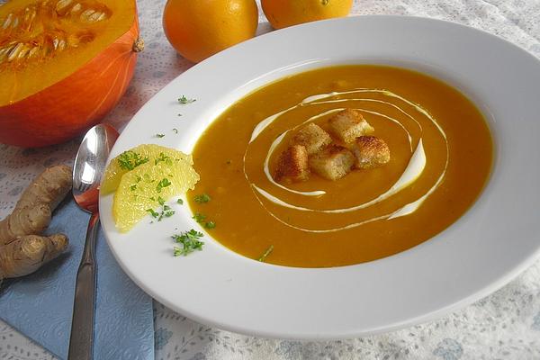 Pumpkin and Orange Soup with Cinnamon Croutons