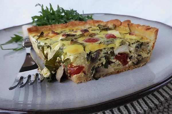 Quiche with Tomatoes, Mushrooms, Feta and Rocket