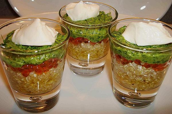 Quinoa Salad with Salmon Caviar and Herb Pesto
