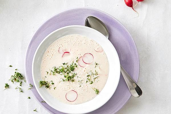 Radish Soup with Cream Cheese and Cress