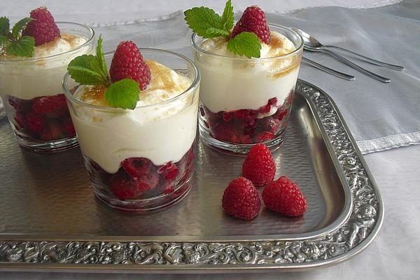 Raspberries Under Whipped Cream Yogurt