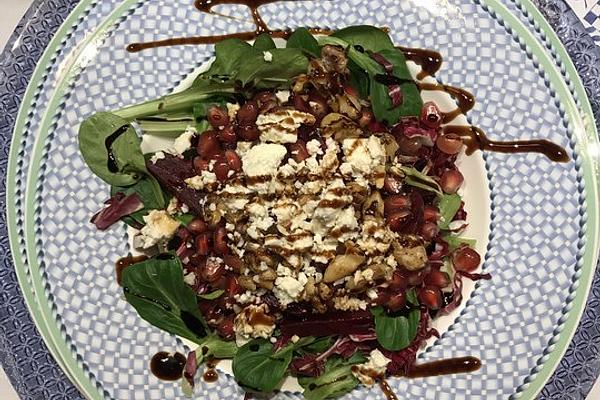 Red Cabbage and Beetroot Salad with Feta, Figs, Walnuts and Pomegranate