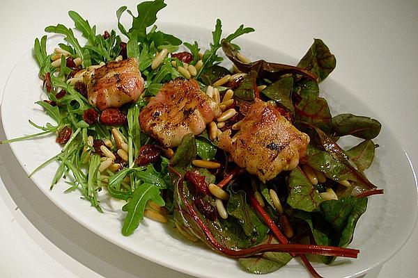 Red Chard and Rocket with Fried Goat Cheese, Cranberries and Pine Nuts