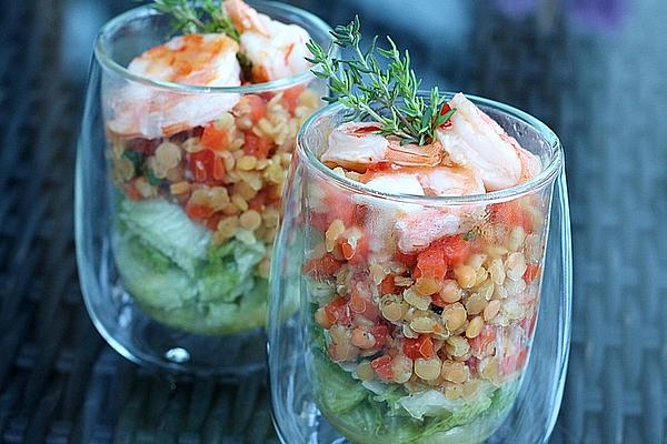 Red Lentil Salad with Scampi
