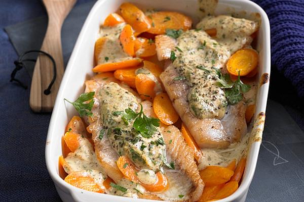 Redfish Fillet with Carrots and Mustard Cream