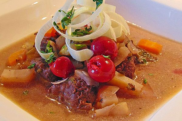 Reindeer Goulash Soup with Sour Cherries