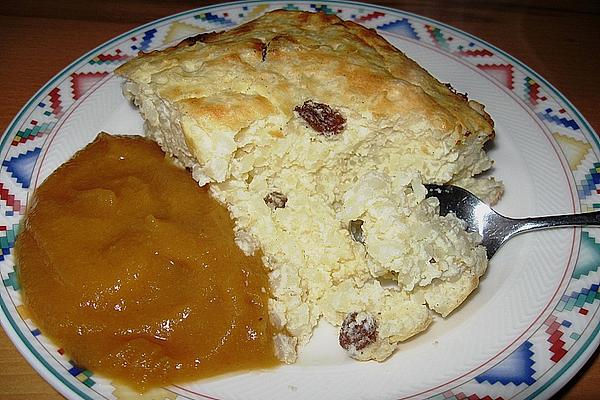 Rice – Quark – Casserole with Apple – Apricot – Compote