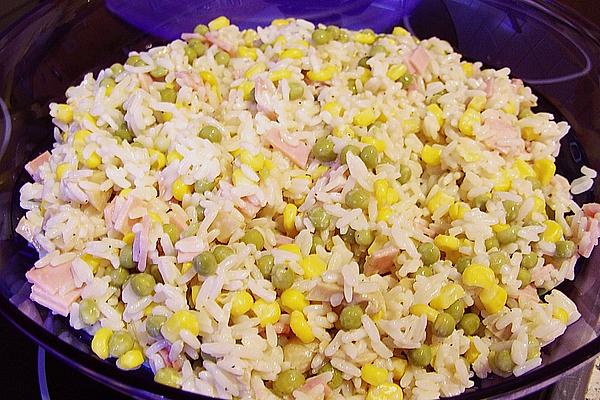 Rice Salad with Peas, Corn and Cheese