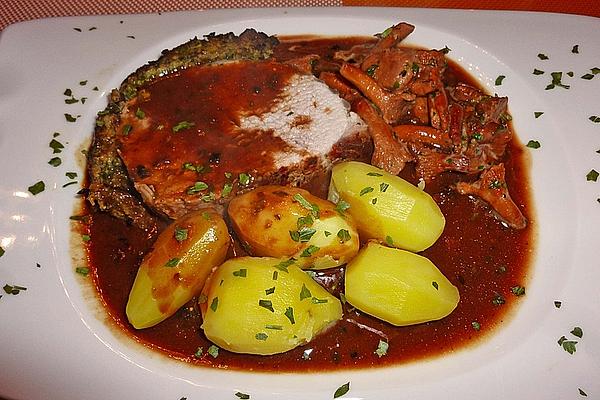 Roast Pork with Herb Crust and Chanterelles