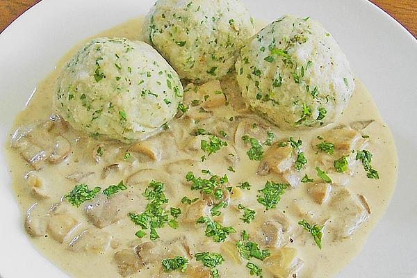 Rocket Bread Dumplings with Cream Mushrooms