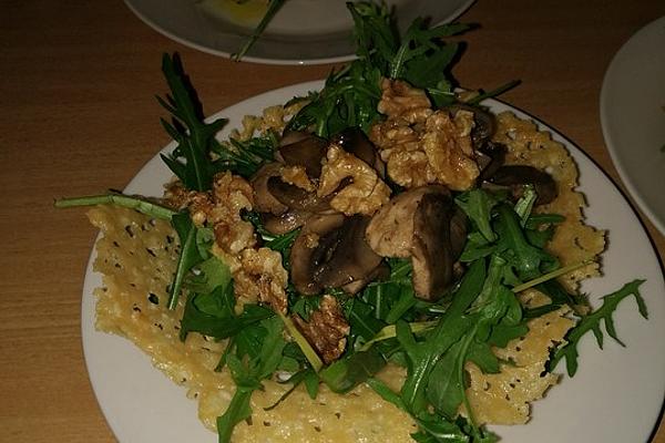 Rocket Salad with Walnuts in Parmesan Basket