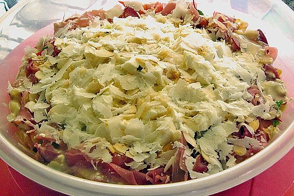 Rucola – Lollo Rossa – Salad with Mozzarella, Peach and Ham