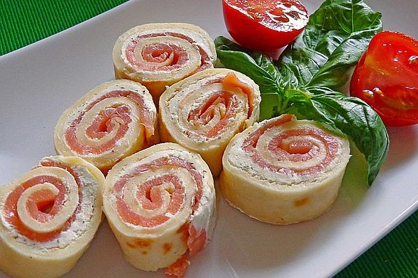 Salmon Crepe Rolls Filled with Cream Cheese