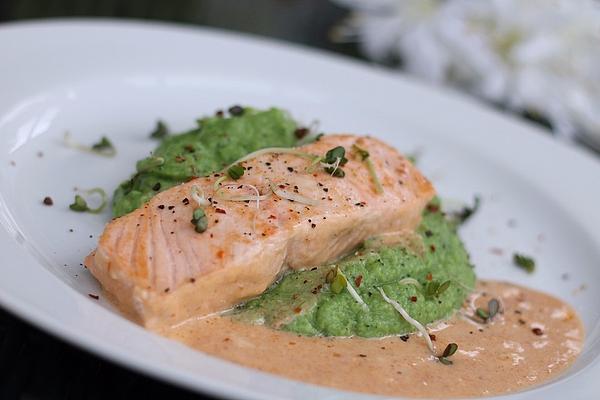 Salmon in Curry Coconut Sauce with Broccoli Puree