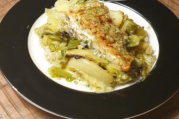 Salmon on Pointed Cabbage