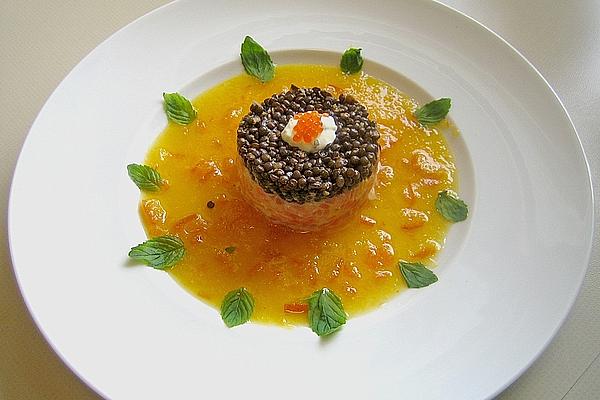 Salmon – Orange – Tartare with Beluga Lentils