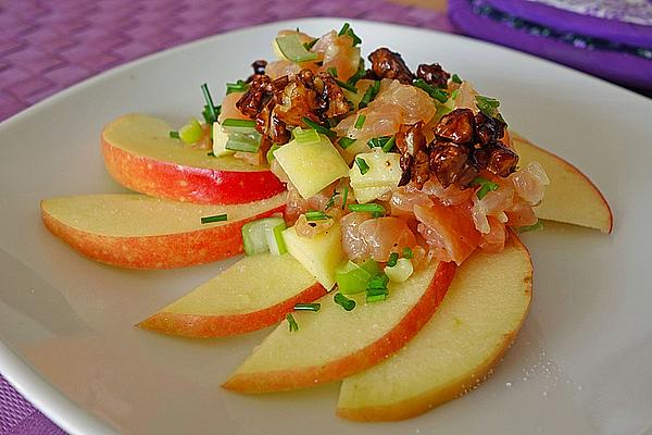 Salmon Tartare with Apple and Caramelized Walnuts