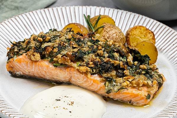 Salmon with Parmesan, Herb and Walnut Crust