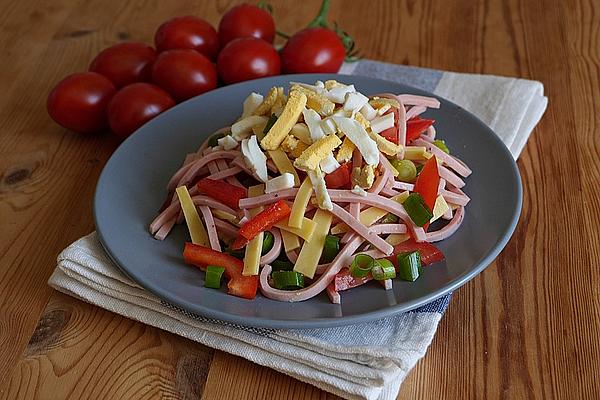 Sausage Salad with Cheese, Peppers and Tomatoes