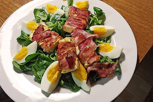 Sheep Cheese Wrapped in Bacon on Lamb`s Lettuce