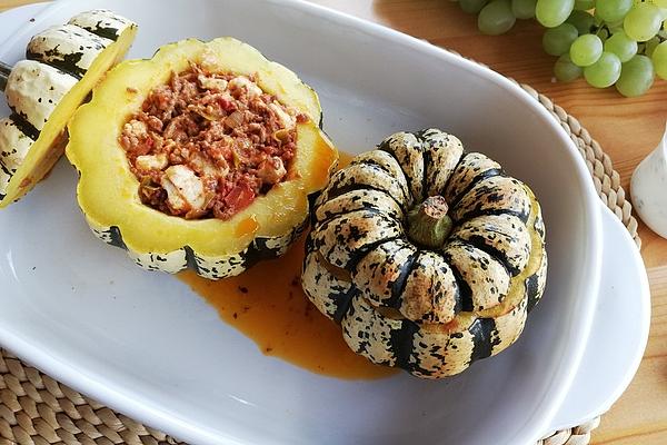 Small Baked Pumpkin Filled with Mixture Of Minced Meat and Sheep Cheese