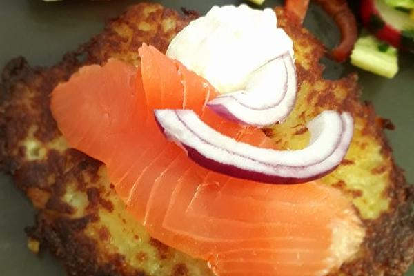 Smoked Salmon with Hash Browns and 3 Sauces