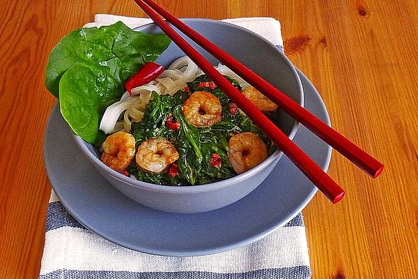 Spaghetti with Coconut Spinach