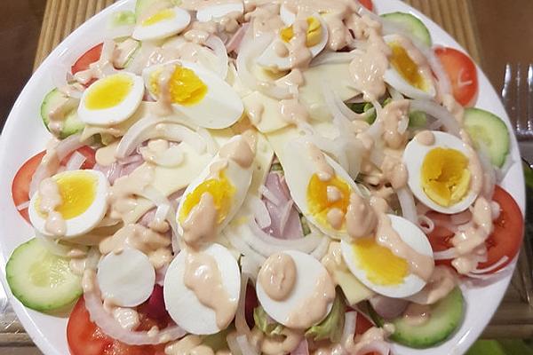 Spicy Chef`s Salad with Strips Of Ham