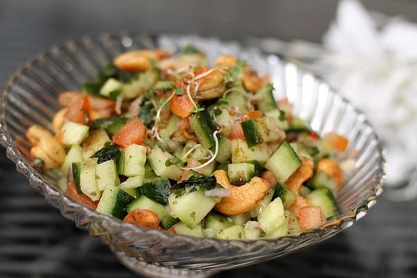 Spicy Indian Salad with Cucumber, Tomatoes, Peanuts and Chili