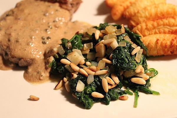 Spinach Leaves with Pine Nuts