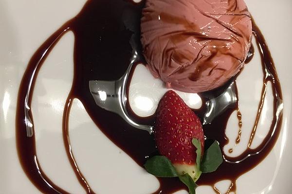 Strawberry Panna Cotta with Red Wine Balsamic Syrup